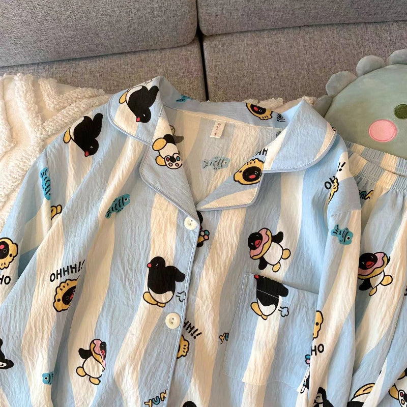 Sweet & Cute All-Season 2 Pcs Women 's Long Sleeve Sleep Set | Color: Lake Blue | Image 2