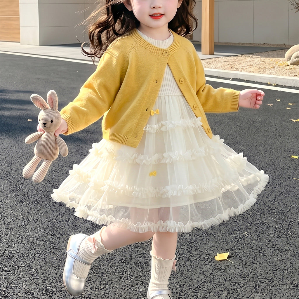 Sweet & Cute Autumn 2-Piece Girls' Dress Suit, Ages 2-9 | Color: Yellow | Image 1