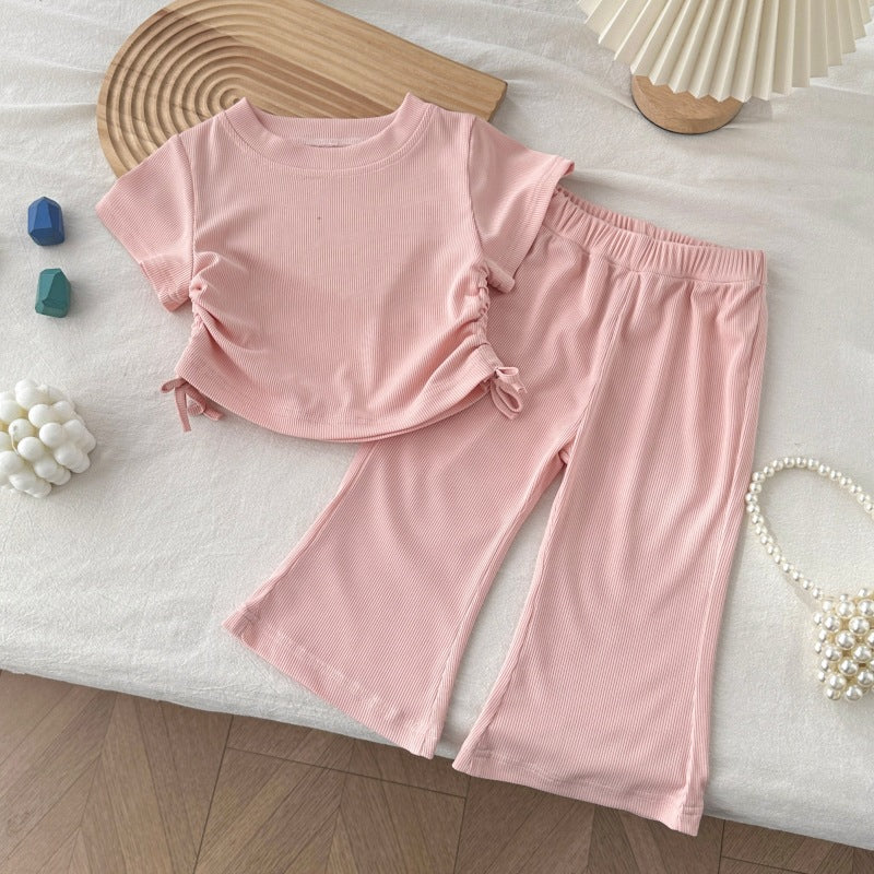 Minimalist Autumn 2-Piece Girls' Pants Suit, Ages 2-9 | Color: Pink | Image 3