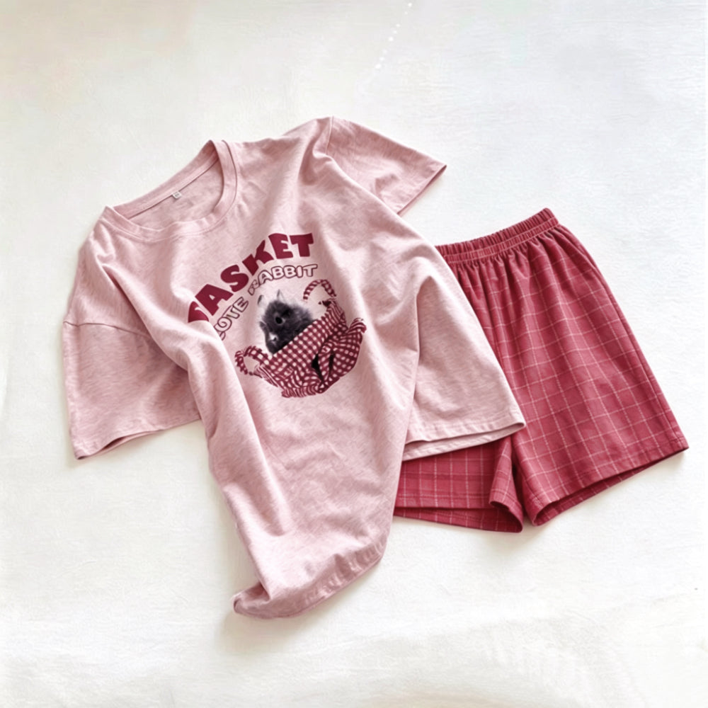 Minimalist Summer Women 's Short  Sleeve Sleep Set | Color: Style 2 | Image 1