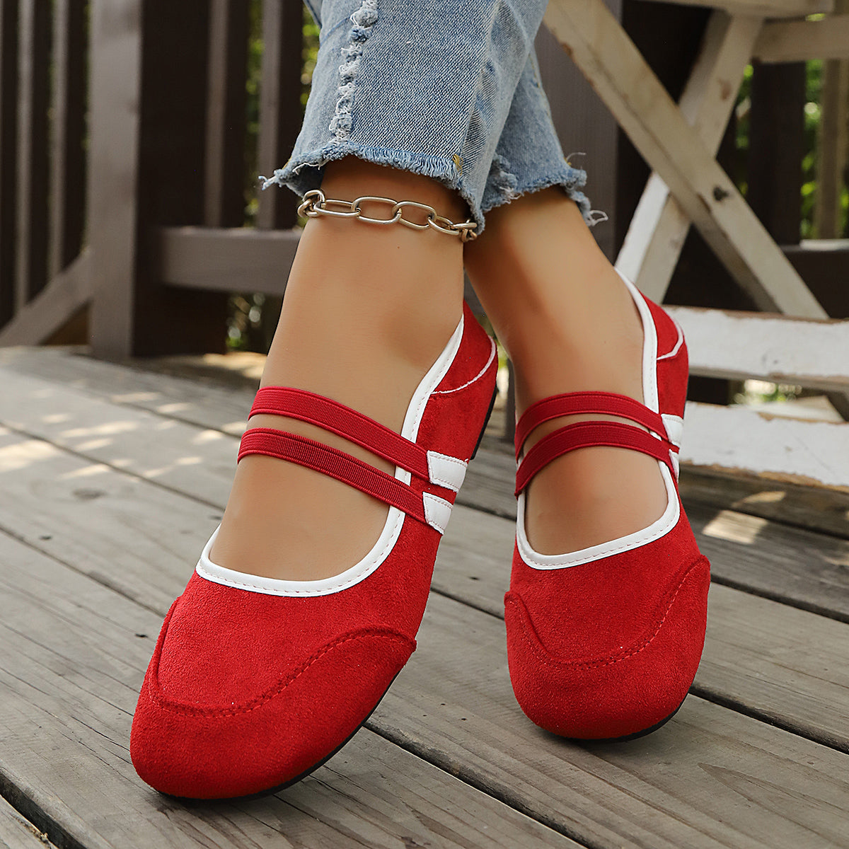 Modern Chic All-Season Cloth / Textile Women's Flat Shoes | Color: Red | Image 3