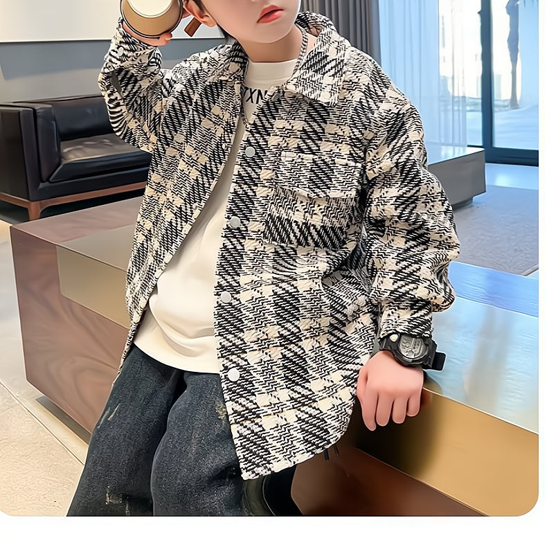 Modern Chic All-Season Casual Sporty Autumn Boys' Jacket, Ages 4-11 | Color: Black | Image 3