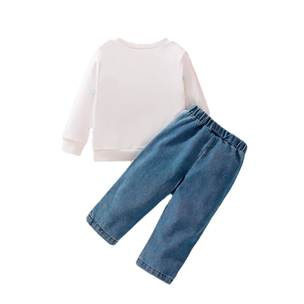 Casual Sporty Autumn 2-Piece Baby Girls' Pants Suit, Ages 3-24 Months | Color: White&Blue | Image 3