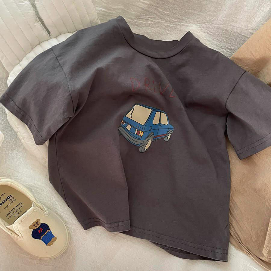 Modern Chic All-Season Minimalist Summer Boys' T-Shirt, Ages 2-11 | Color: Dark Grey | Image 1