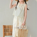 Casual Sporty Summer 2-Piece Girls' Pants Suit, Ages 2-9 | Color: Beige | Image 1