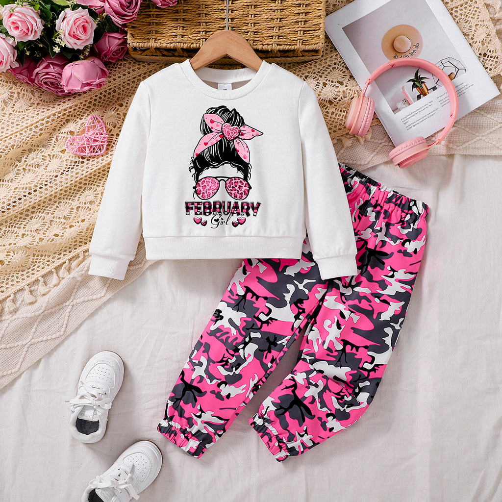 Trendy Autumn 2-Piece Girls' Pants Suit, Ages 3-9 | Color: White | Image 1