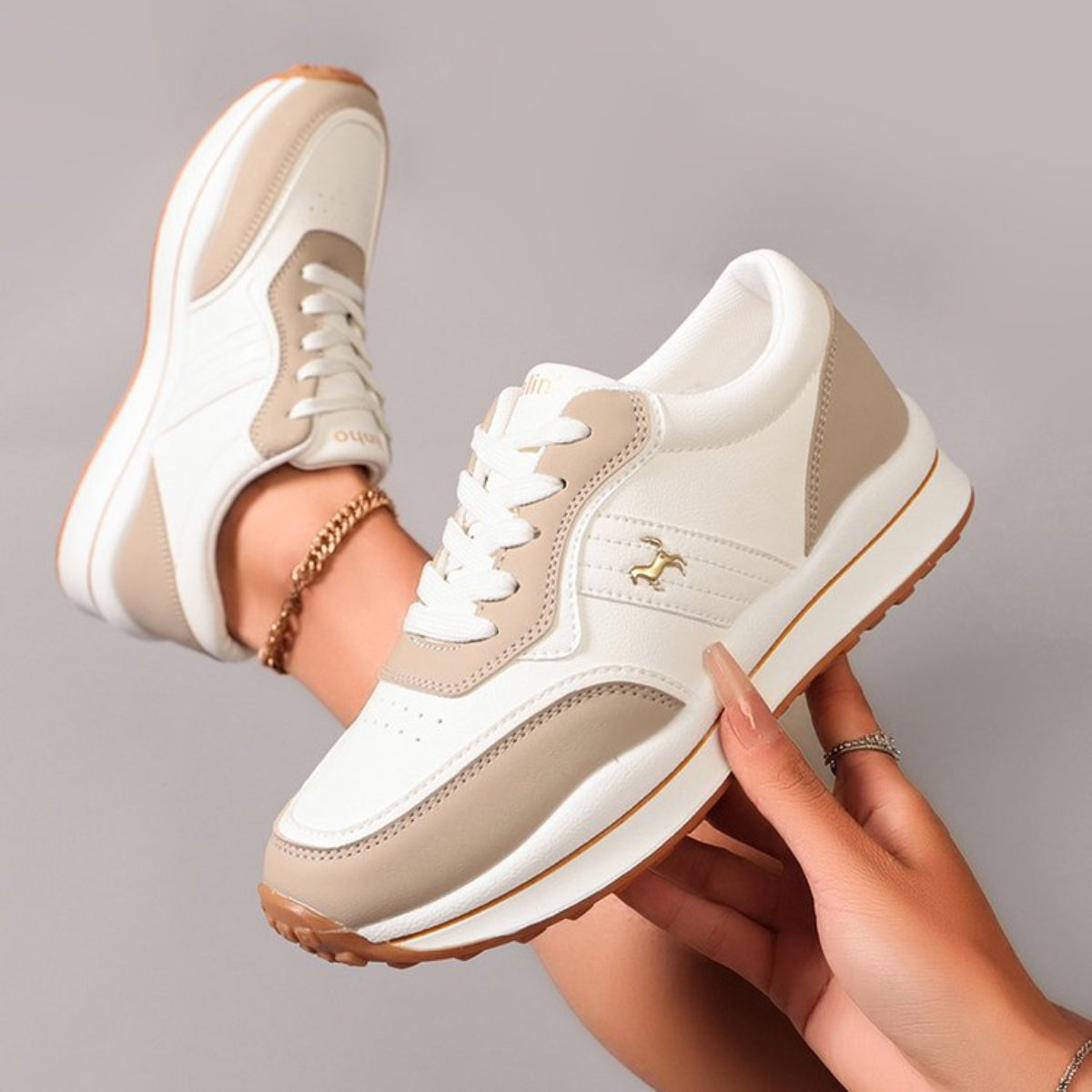 Modern Chic All-Season Others Women's Fashion Sneaker | Color: Deep Khaki | Image 2