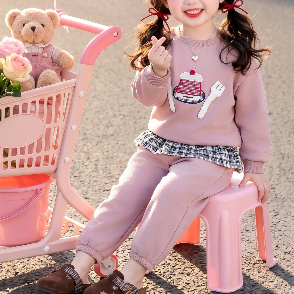 Casual Sporty Autumn 2-Piece Girls' Pants Suit, Ages 2-9 | Color: Pink | Image 3