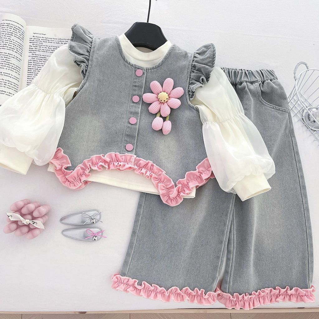 Sweet & Cute Autumn 3-Piece Girls' Pants Suit, Ages 2-9 | Color: As the Picture | Image 1