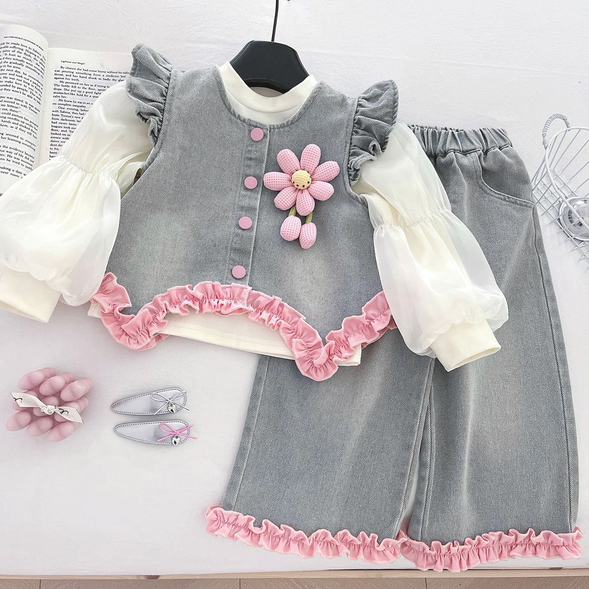 Sweet & Cute Autumn 3-Piece Girls' Pants Suit, Ages 2-9 | Color: As the Picture | Image 1