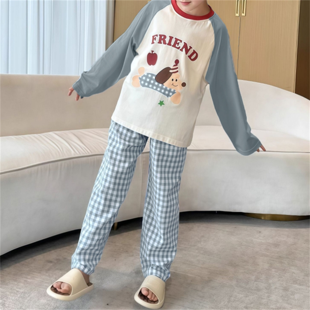 Minimalist Autumn 2-Piece Unisex Kids' Pajama Set, Ages 2-9 | Color: Blue | Image 1