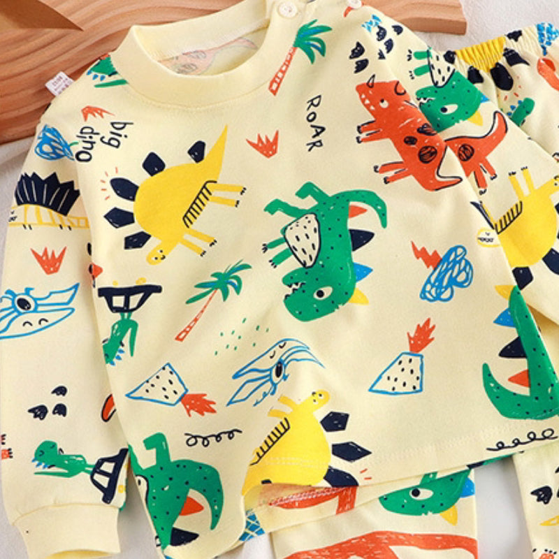 Minimalist Autumn 2-Piece Unisex Kids' Pajama Set, Ages 2-9 | Color: Beige | Image 2