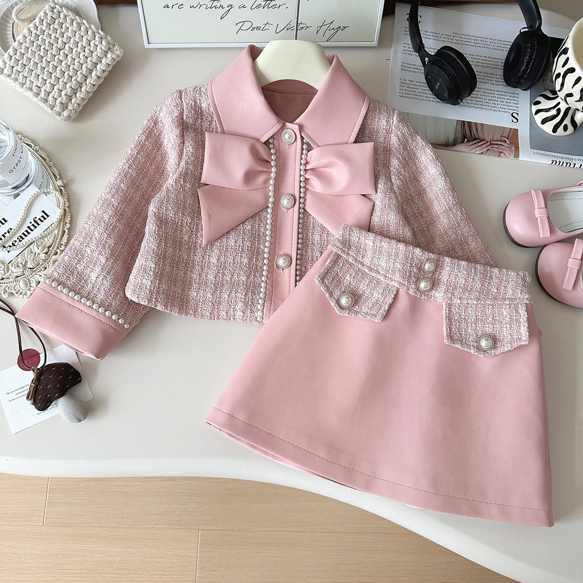 Elegant Autumn 2-Piece Girls' Dress Suit, Ages 2-9 | Color: Pink | Image 1
