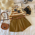 Sweet & Cute Summer 3-Piece Girls' Pants Suit, Ages 2-9 | Color: Khaki | Image 1
