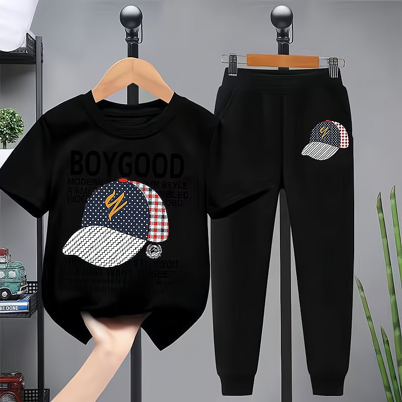 Minimalist Summer 2-Piece Boys' Pants Suit, Ages 2-13 | Color: Black | Image 1