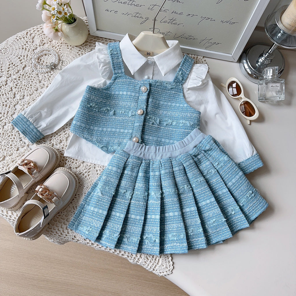 Trendy Autumn 3-Piece Girls' Dress Suit, Ages 2-7 | Color: Blue | Image 1