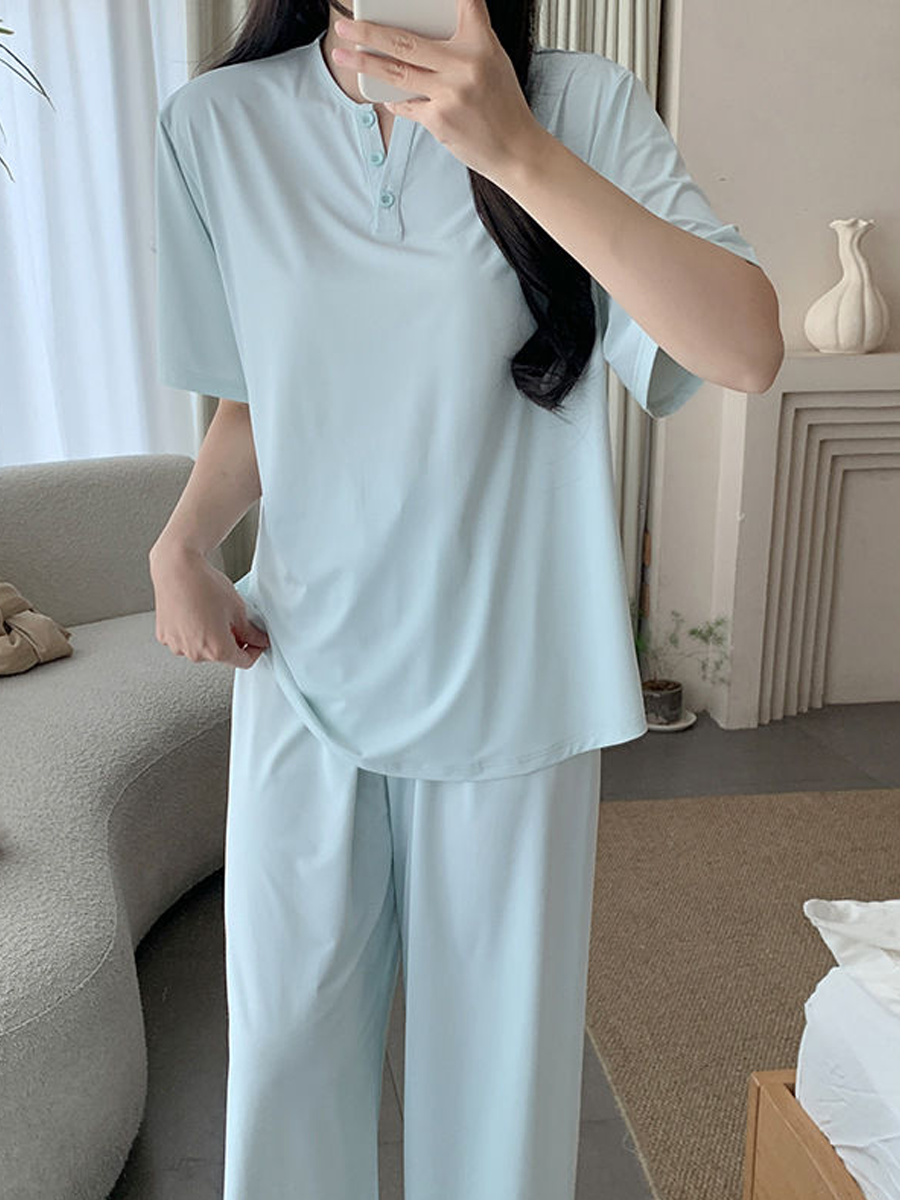 Minimalist Summer 2 Pcs Women 's Short  Sleeve Sleep Set | Color: Style 2 | Image 3