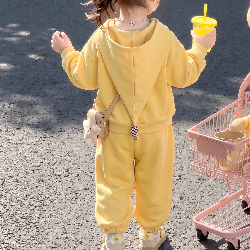 Casual Sporty Autumn 2-Piece Girls' Pants Suit, Ages 2-9 | Color: Yellow | Image 2