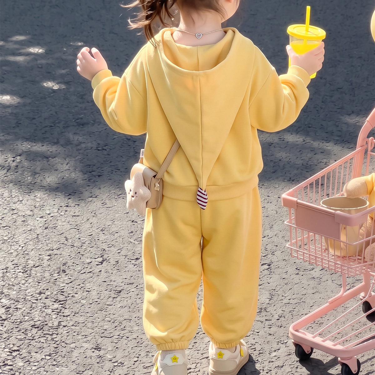 Casual Sporty Autumn 2-Piece Girls' Pants Suit, Ages 2-9 | Color: Yellow | Image 2