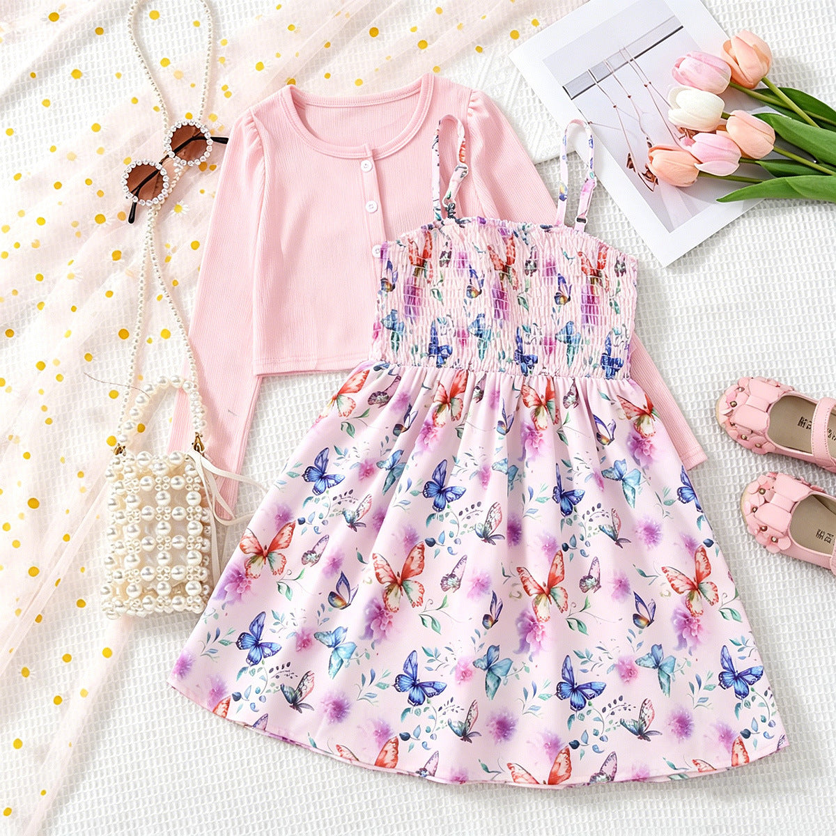 Sweet & Cute Autumn 2-Piece Girls' Dress Suit, Ages 2-11 | Color: Pink | Image 1