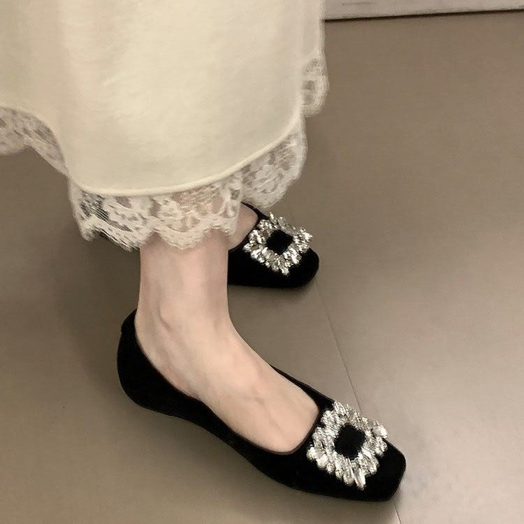 Modern Chic All-Season Suede/Oxford/Scrub Women's Flat Shoes | Color: Black | Image 3
