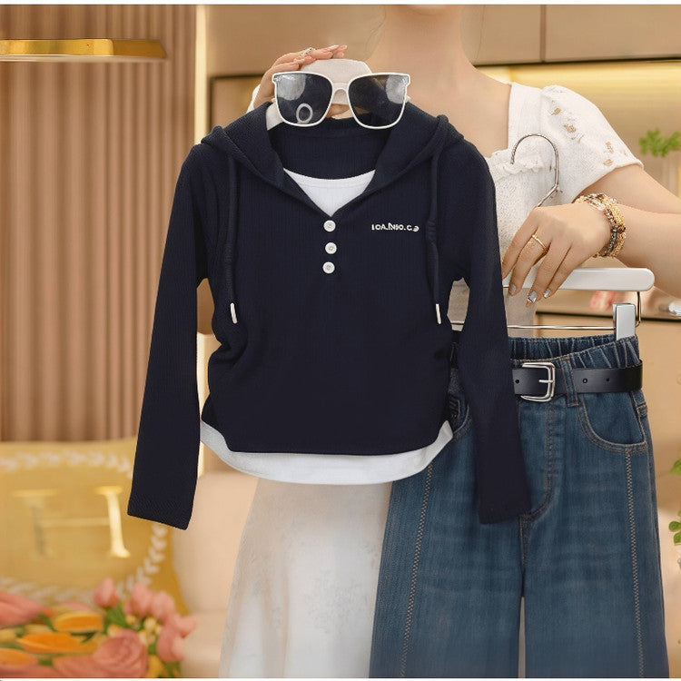 Casual Sporty Autumn 2-Piece Girls' Pants Suit, Ages 4-14 | Color: Navy | Image 2