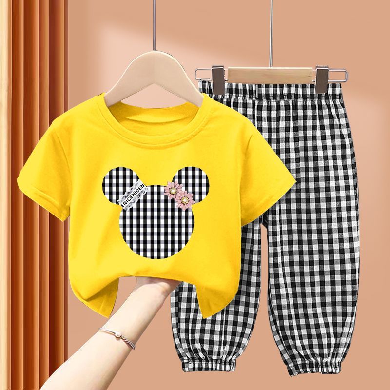 Modern Chic All-Season Minimalist Summer 2-Piece Unisex Kids' Pants Suit, Ages 2-11 | Color: Yellow | Image 1