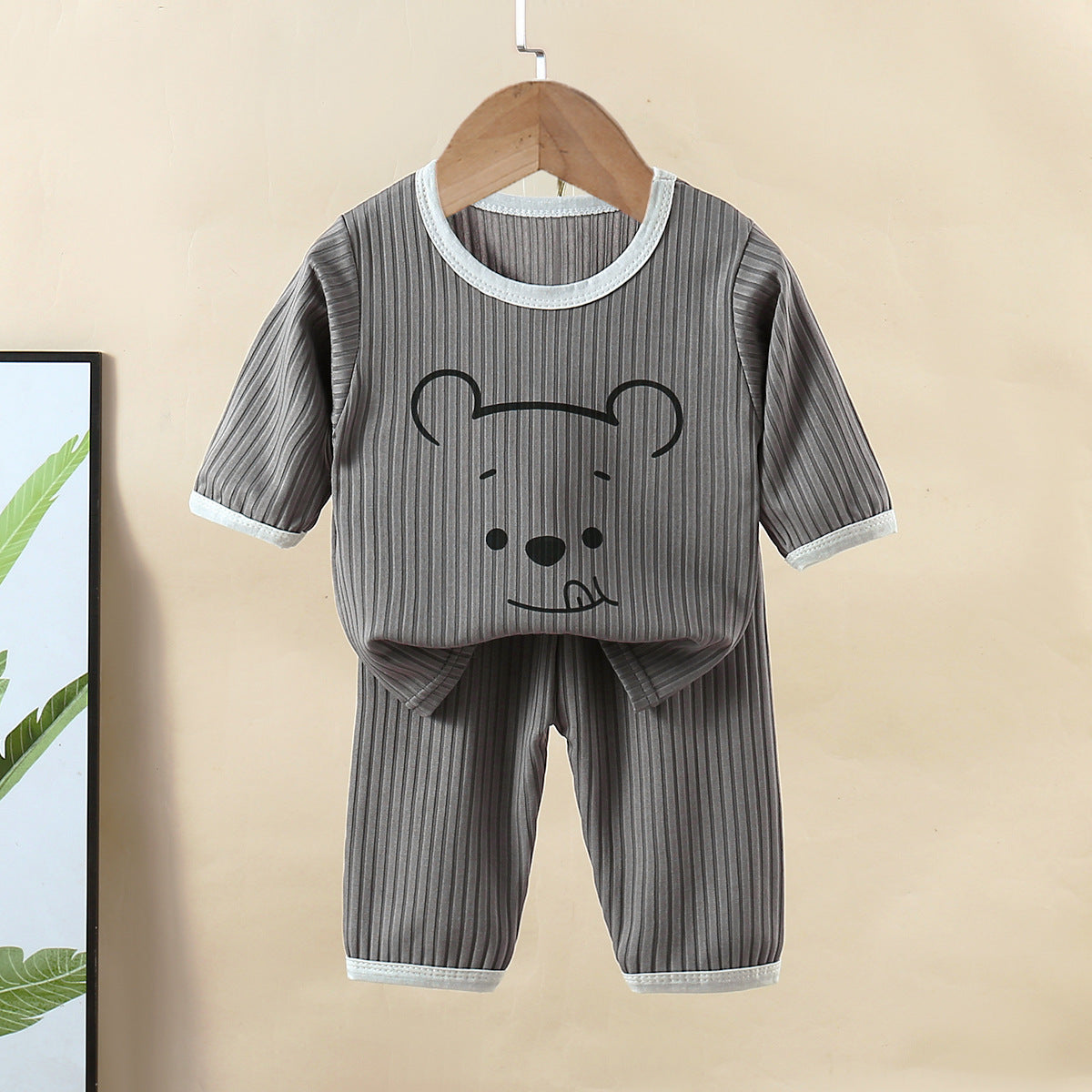 Minimalist Summer 2-Piece Unisex Kids' Pajama Set, Ages 2-9 | Color: Grey | Image 1