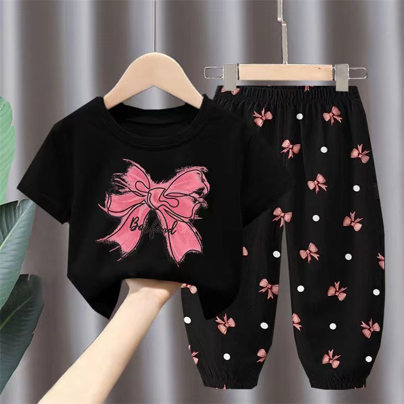 Minimalist Summer 2-Piece Unisex Kids' Pants Suit, Ages 2-7 | Color: Black | Image 1