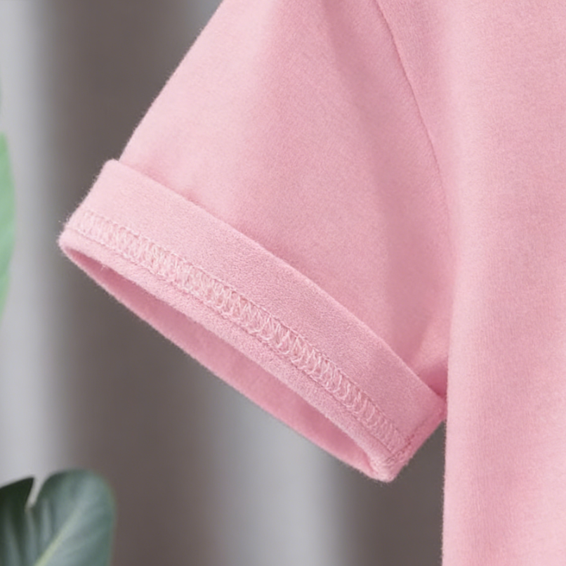 Modern Chic All-Season Minimalist Summer 2-Piece Girls' Pants Suit, Ages 2-9 | Color: Pink | Image 3