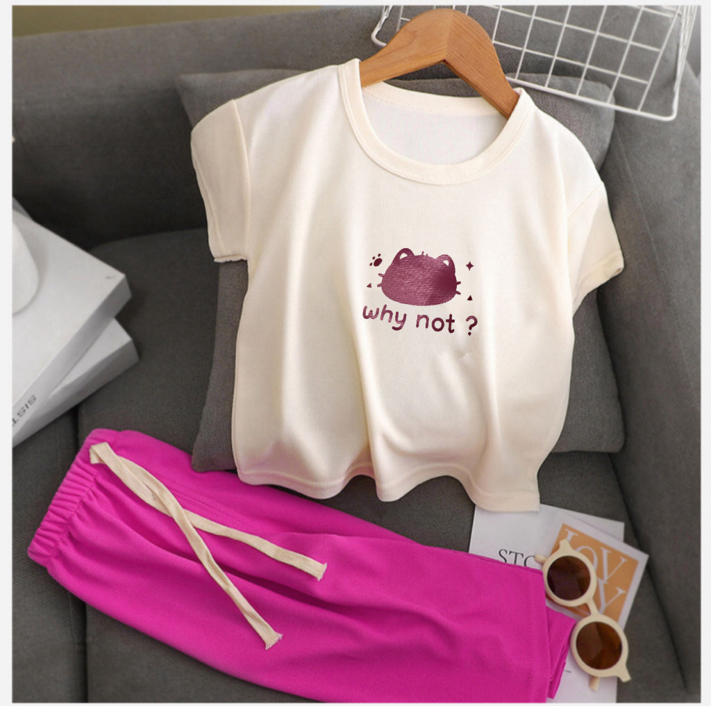 Modern Chic All-Season Minimalist Summer 2-Piece Girls' Pants Suit, Ages 2-9 | Color: Red | Image 3