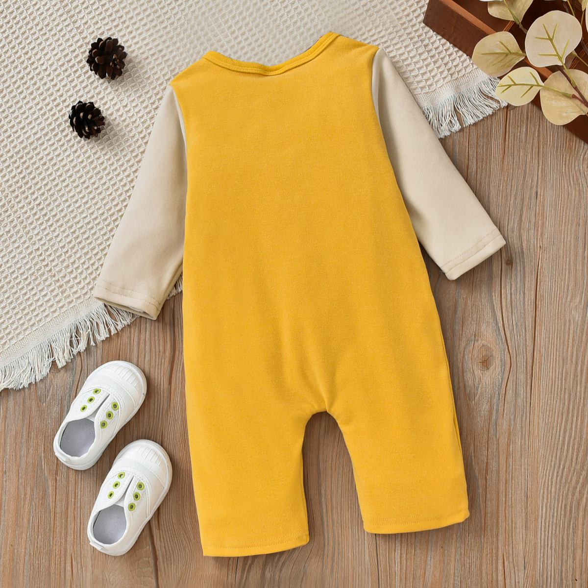 Minimalist Autumn Unisex Baby Jumpsuit, Ages 1-12 Months | Color: Yellow | Image 3