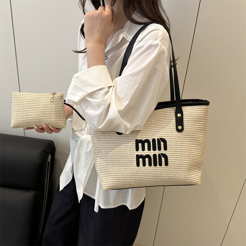 Modern Chic All-Season Straw/Rattan/Natural material weaving Women's Shoulder Bags Tote Bags | Color: Black | Image 1