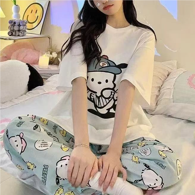 Sweet Feminine Summer 2 Pcs Women 's Short  Sleeve Sleep Set | Color: Style 4 | Image 1