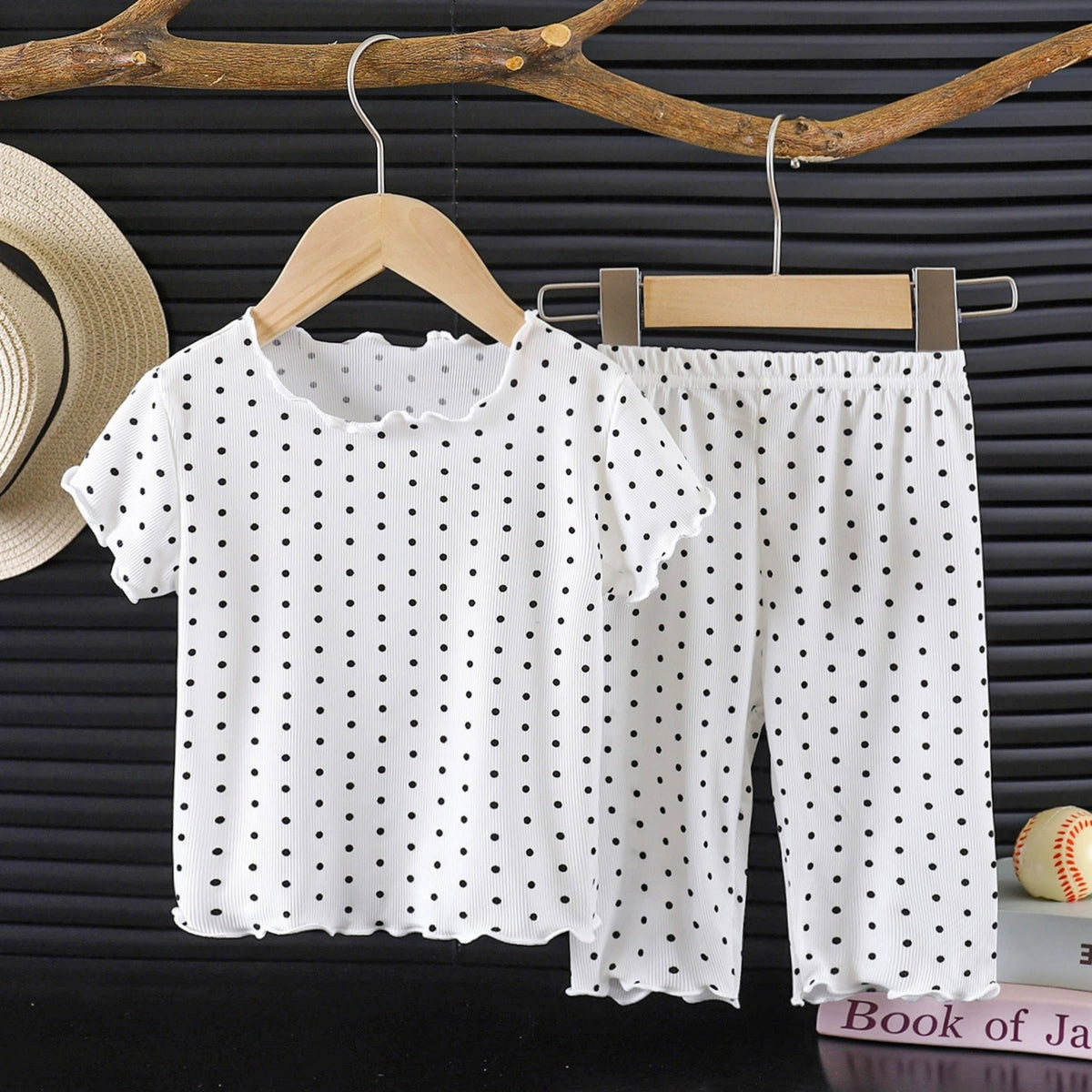 Minimalist Summer 2-Piece Girls' Pajama Set, Ages 2-9 | Color: White | Image 1