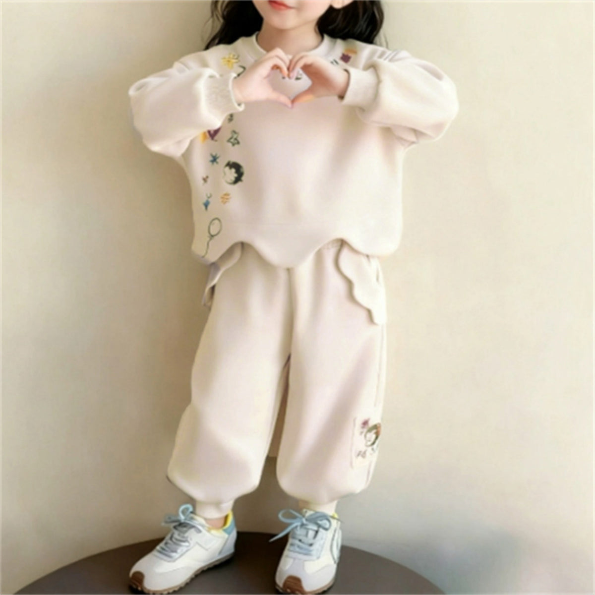 Sweet & Cute Autumn 2-Piece Girls' Pants Suit, Ages 2-9 | Color: Beige | Image 3