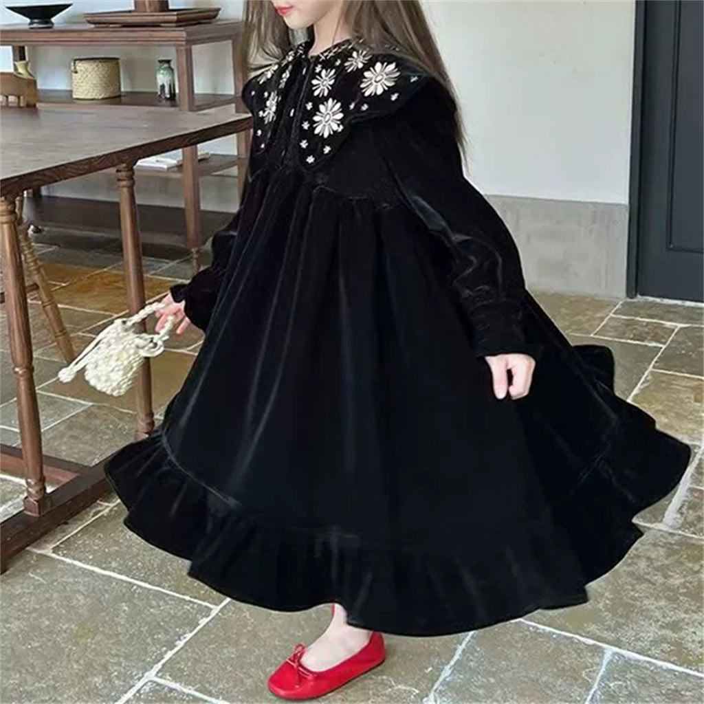Elegant Autumn Girls' A-Line Dress, Ages 3-11 | Color: Black | Image 2