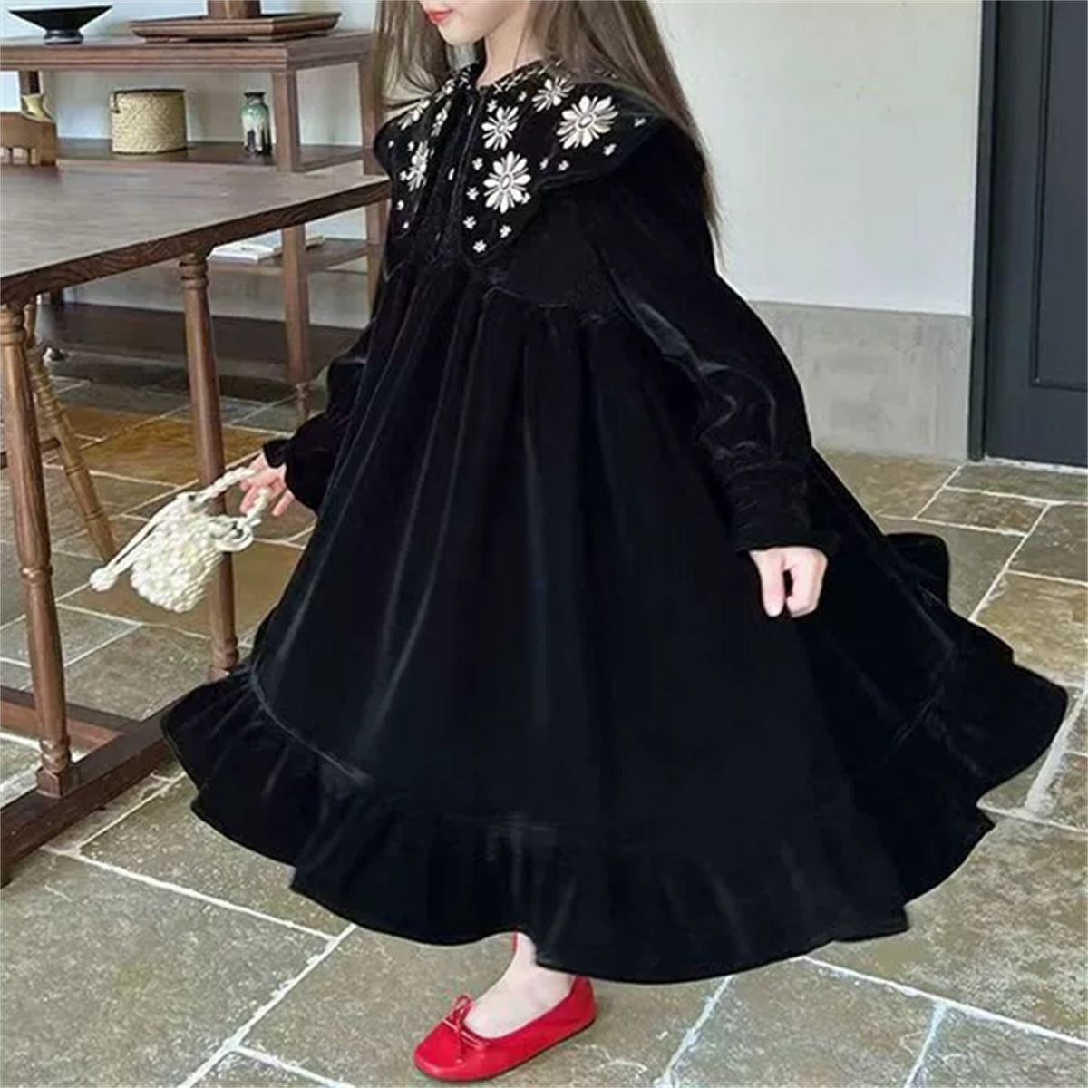 Elegant Autumn Girls' A-Line Dress, Ages 3-11 | Color: Black | Image 2