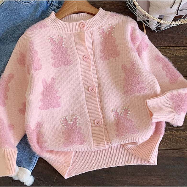 All-Season Sweet & Cute Winter Girls' Cardigan, Ages 4-14 | Color: Pink | Image 1