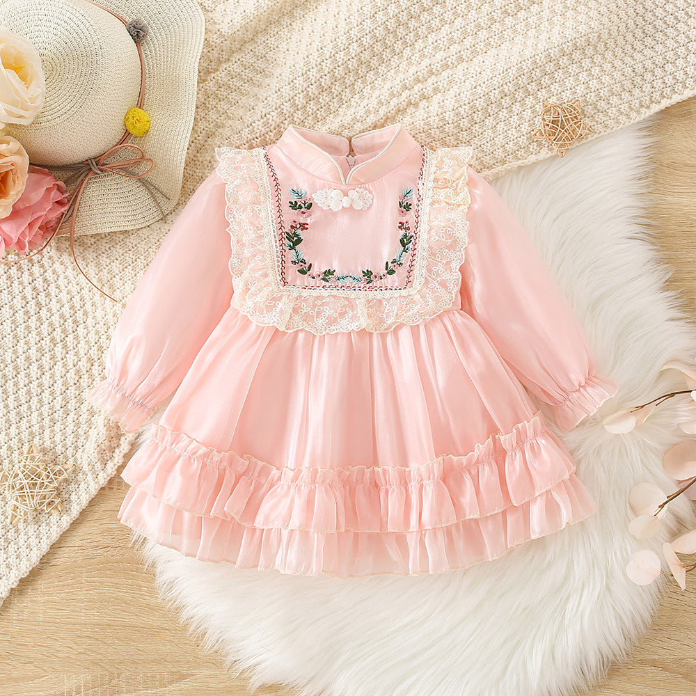 Elegant Spring Baby Girls' Dress, Ages 3-24 Months | Color: Pink | Image 1