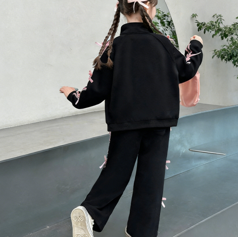 Sweet & Cute Autumn 2-Piece Girls' Pants Suit, Ages 4-14 | Color: Black | Image 2