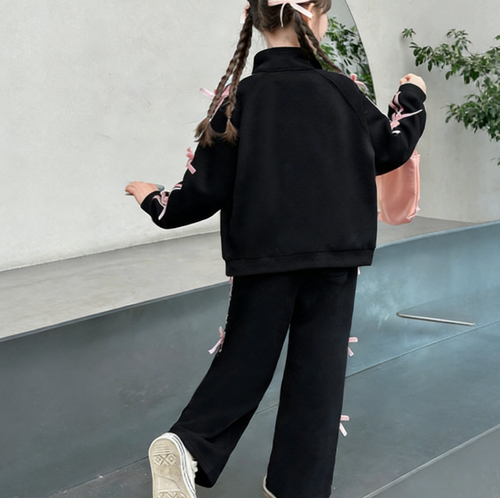 Sweet & Cute Autumn 2-Piece Girls' Pants Suit, Ages 4-14 | Color: Black | Image 2