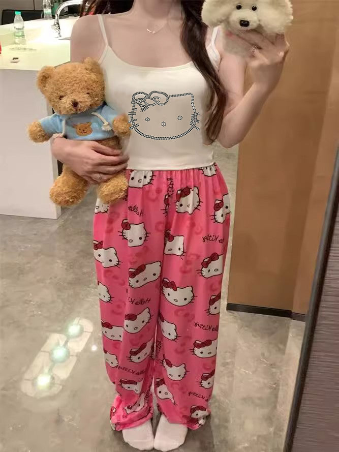 Modern Chic All-Season Sweet Feminine Summer 2 Pcs Women 's Sleeveless Sleep Set | Color: Style 1 | Image 1