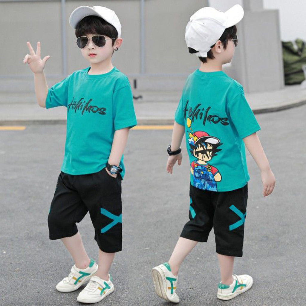 Minimalist Summer 2-Piece Boys' Pants Suit, Ages 4-13 | Color: Green | Image 1