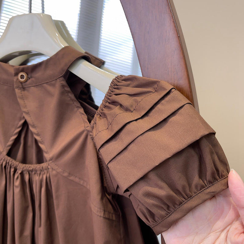 Trendy Summer Girls' A-Line Dress, Ages 2-9 | Color: Coffee | Image 2