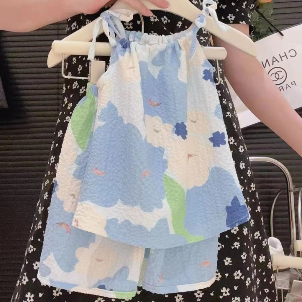 Minimalist Summer 2-Piece Girls' Pants Suit, Ages 2-9 | Color: Blue | Image 3