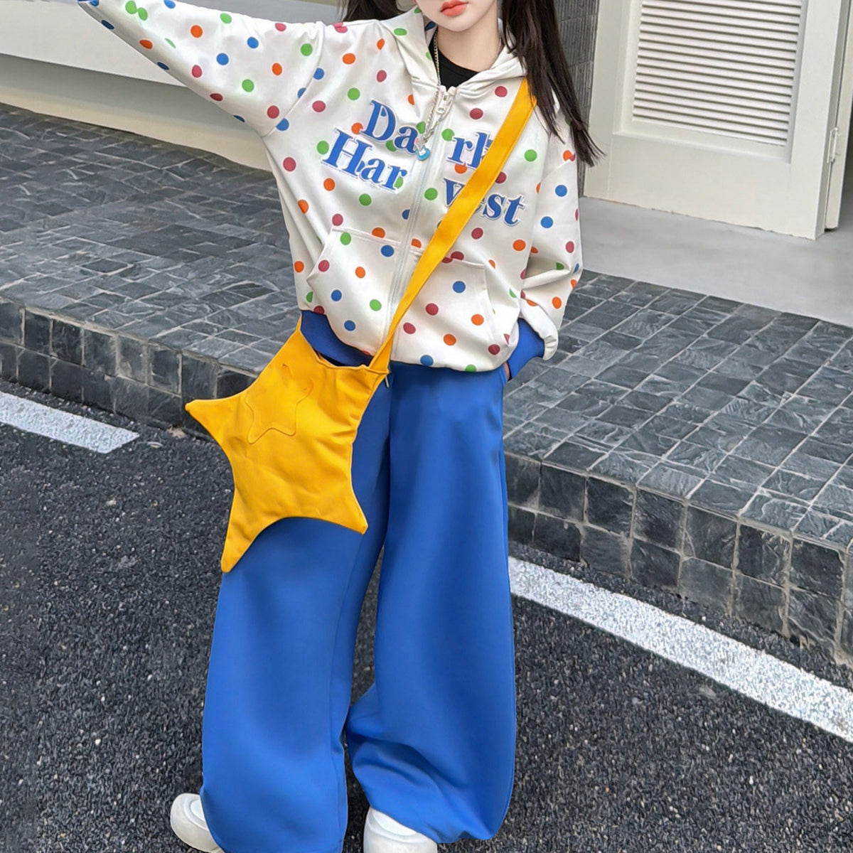 Modern Chic All-Season Minimalist Spring Girls' Pants Suit, Ages 4-14 | Color: Blue | Image 3