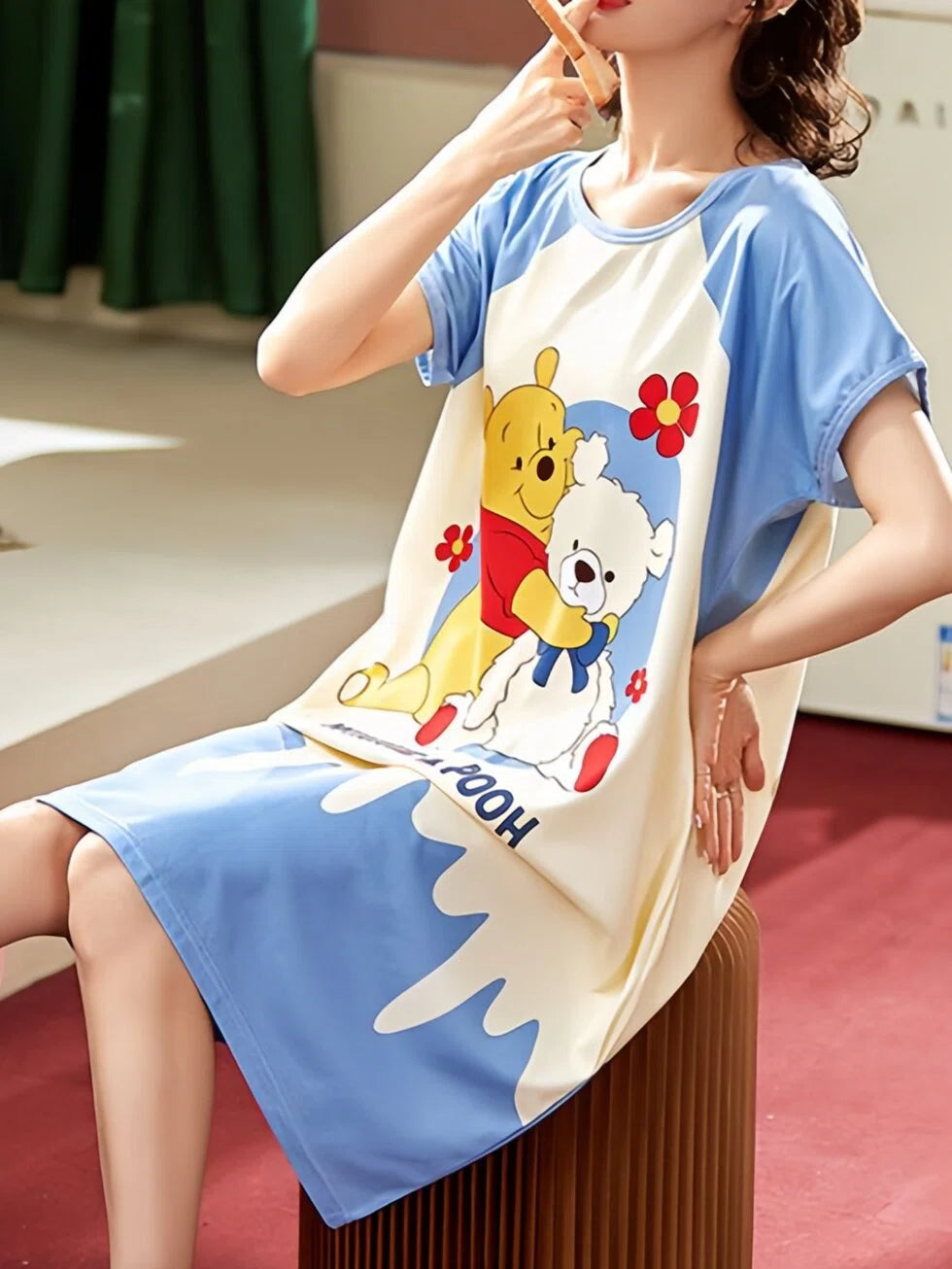 All-Season Sweet & Cute Summer Women 's Short  Sleeve Sleep Dress | Color: Style 1 | Image 1
