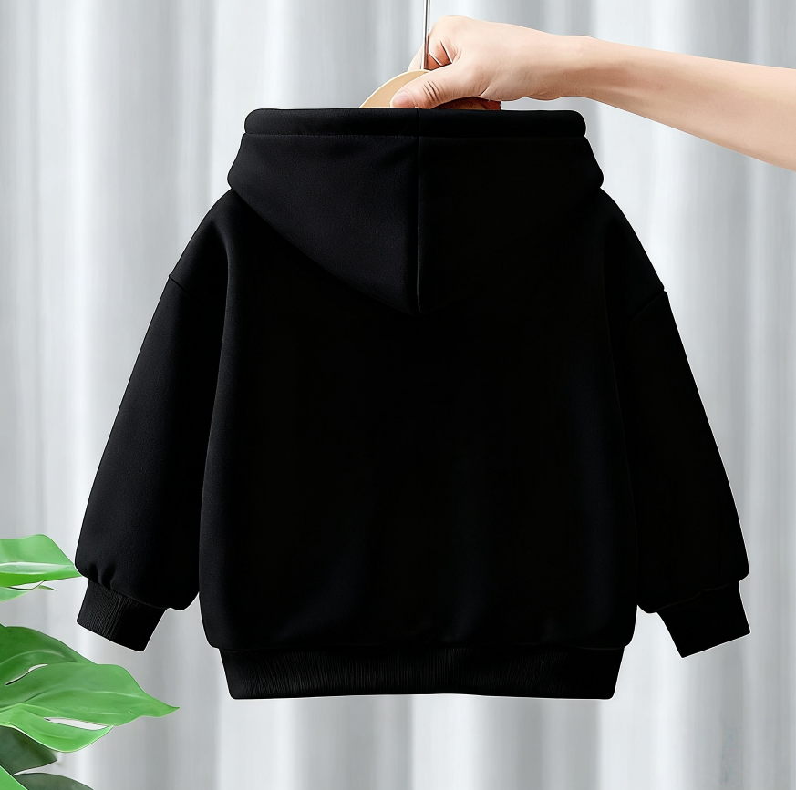 Modern Chic All-Season Minimalist Autumn Boys' Hoodie, Ages 4-14 | Color: Black | Image 3