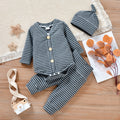 Minimalist Autumn 3-Piece Unisex Baby Pants Suit, Ages 0-12 Months | Color: Grey | Image 1